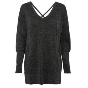 EUC Topshop Cross Back Longline Metallic Sweater Size 8